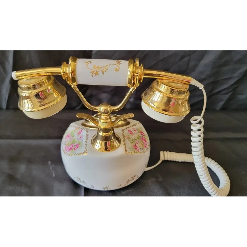 Vintage Style Decorative Push Button Telephone with Floral Design - Picture 6 of 12